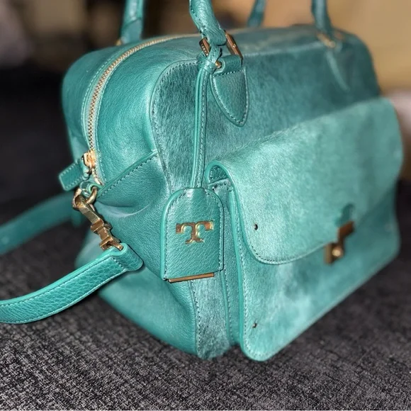 Tory Burch Priscilla Pony Hair Crossbody/Satchel Bag in Teal - Picture 6 of 16